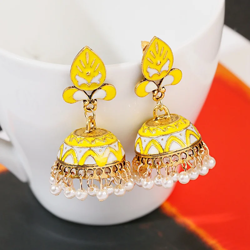 Этнические зеленые серьги Jhumka Jhumki женские винтажные золотые кисточки индийские