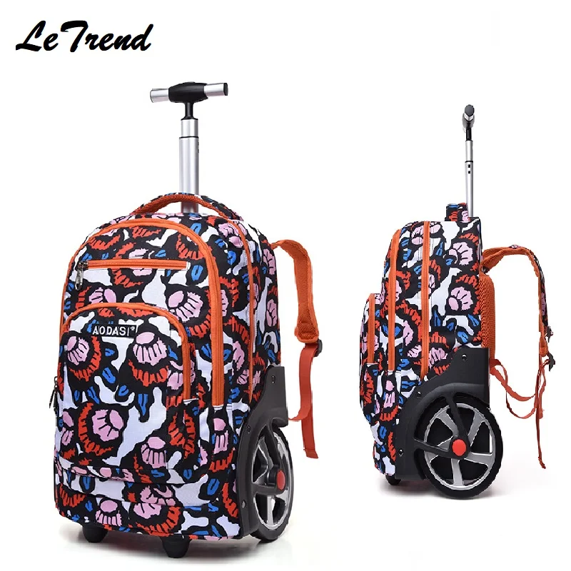 LeTrend Рюкзак-тележка Водонепроницаемая Студенческая сумка на колесах багаж компьютерная многослойная многофункциональная сумка для путешествий