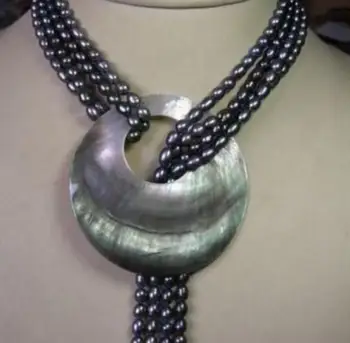 

Fashion jewelry Free Shipping 2 Strands 6-7mm Black Freshwater Pearl Necklace Shell