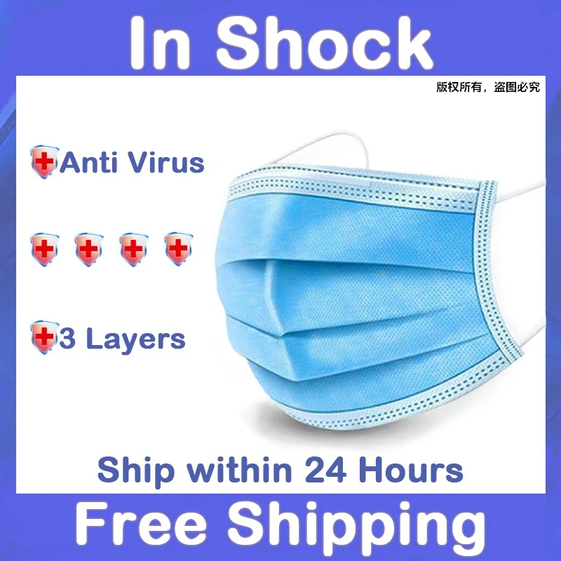 

Mask Disposable Mask 100 Pcs 3-Ply Protective Anti-Dust Anti-pollution Safety Mask Nonwoven Elastic Mouth Mask Earloop Face Mask