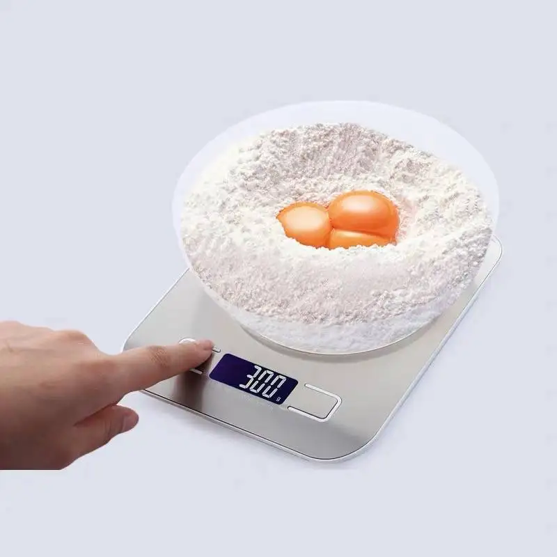 Báscula electrónica de peso para cocina, herramienta de medición de acero inoxidable para alimentos, con pantalla LCD y gramos, de 10/5Kg