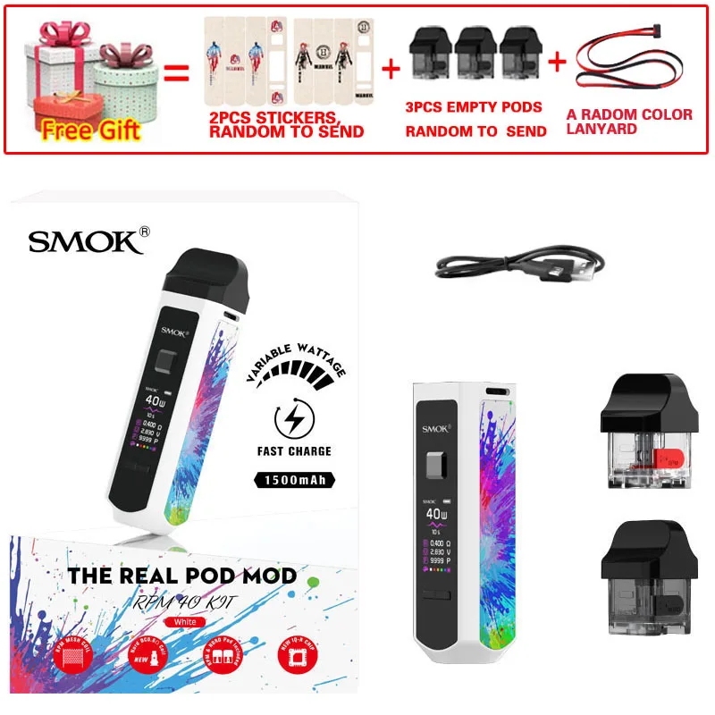 White Smok портативный Pod Mod 40 Вт набор электронных сигарет SMOK RPM40 Pod Vape 1500 мАч и 4,3 мл об/мин Pod и 4,5 мл об/мин Nord картридж POD Vapor - Цвет: White