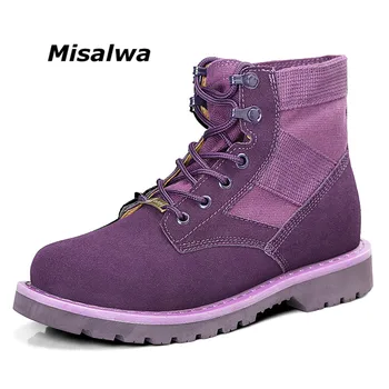

Misalwa Men Unisex Couple Boots Winter Plush Leather Military Tactical Boots Plus Size 35-45 Purple Red Female Platform Shoes