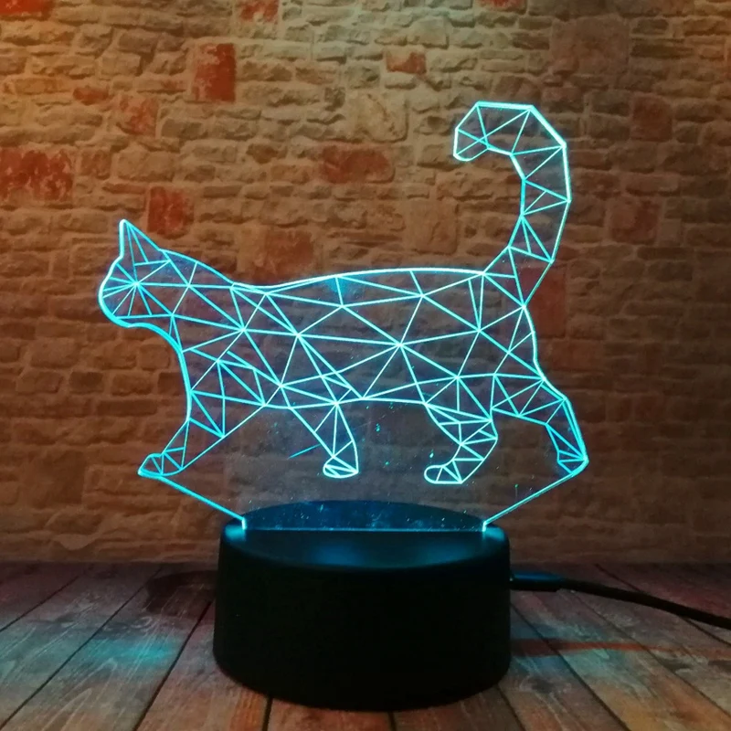 ABUI-портативная 3D Светодиодная ночнушка 7 цветов, меняющая удачу настольная лампа кота, украшение дома
