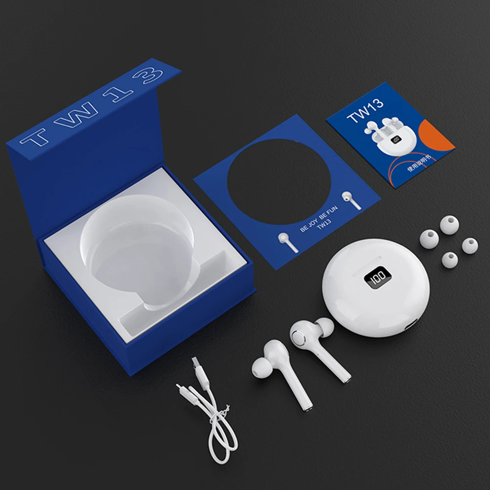 TW13 Wireless Bluetooth 5 0 Earphone In Ear Touch Control Headset with Microphone Stereo Sound LED Display Charging Box