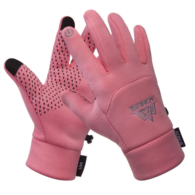 AONIJIE, мужские, женские спортивные перчатки для бега, для холодной погоды, ветрозащитные, с сенсорным экраном, зимние, уличные, перчатки для бега, лыжные, походные перчатки - Цвет: Pink