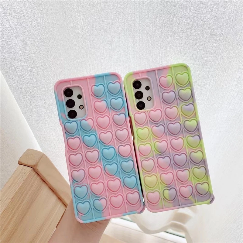 silicone cover with s pen Pop Bubble Fidget Toys Case For Samsung Galaxy S21 S20 FE S10 S9 Plus Note 9 10 20 Ultra 5G Rainbow Beans Cartoon Unicorn Cover samsung flip phone cute