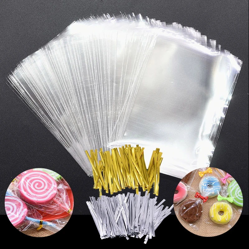 Bolsas de transparente para piezas, bolsas de OPP para embalaje de dulces, piruletas, galletas, regalos, recuerdos de fiesta, suministros para hornear, 100 Celofán transparente|Envoltorios y bolsas de regalo| AliExpress