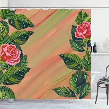 

Shower Curtain Set with Hooks 72x72 Trendy Roses Stylish Hand Stroke Grunge Strokes Leaves Fashion Brush Design Typography Red