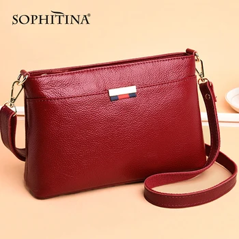 

SOPHITINA Vintage Messenger Bags Leisure Genuine Leather Metal Decoration Zipper Women Shoulder Bags Fashion Women's Bags E95