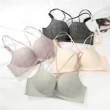 

Fashion Alphabet Wire Free Bras Sexy Lingerie Breath Skin Cotton Bralette Underwear Women Seamless Push Up Front Buckle Bra QHAG