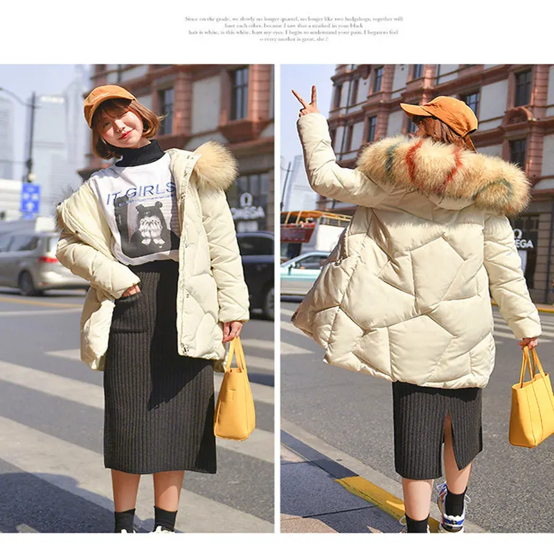 YSTB зимнее Новое Женское хлопковое пальто с меховым воротником - Цвет: Beige