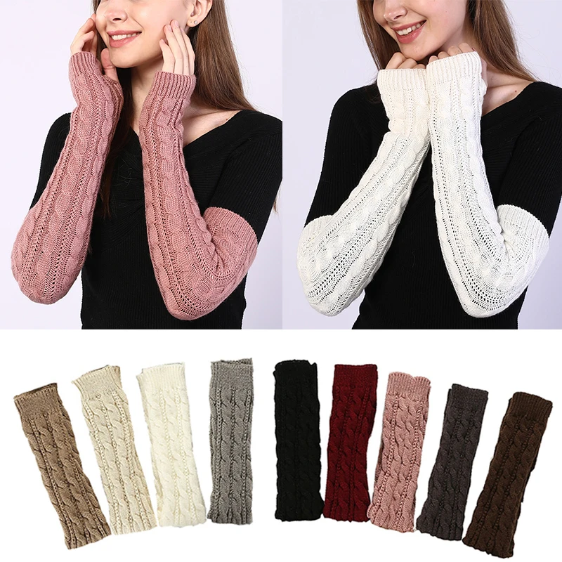 Granjero Gordo Calentadores De Brazos Largos De Punto Para Mujer, Guantes Sin Dedos Con Orificio Para El Pulgar Calentadores De Munecas De Invierno Mitones Calidos Rojo Oscuro