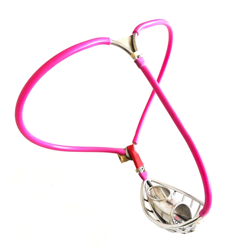 新款带付盾笼子隐形贞操带-粉3