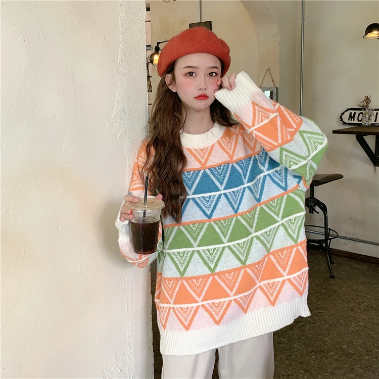 Harajuku лоскутный женский синий свитер с круглым вырезом, новые свободные Весенние женские пуловеры, топы с зелеными рукавами orangelong для осени