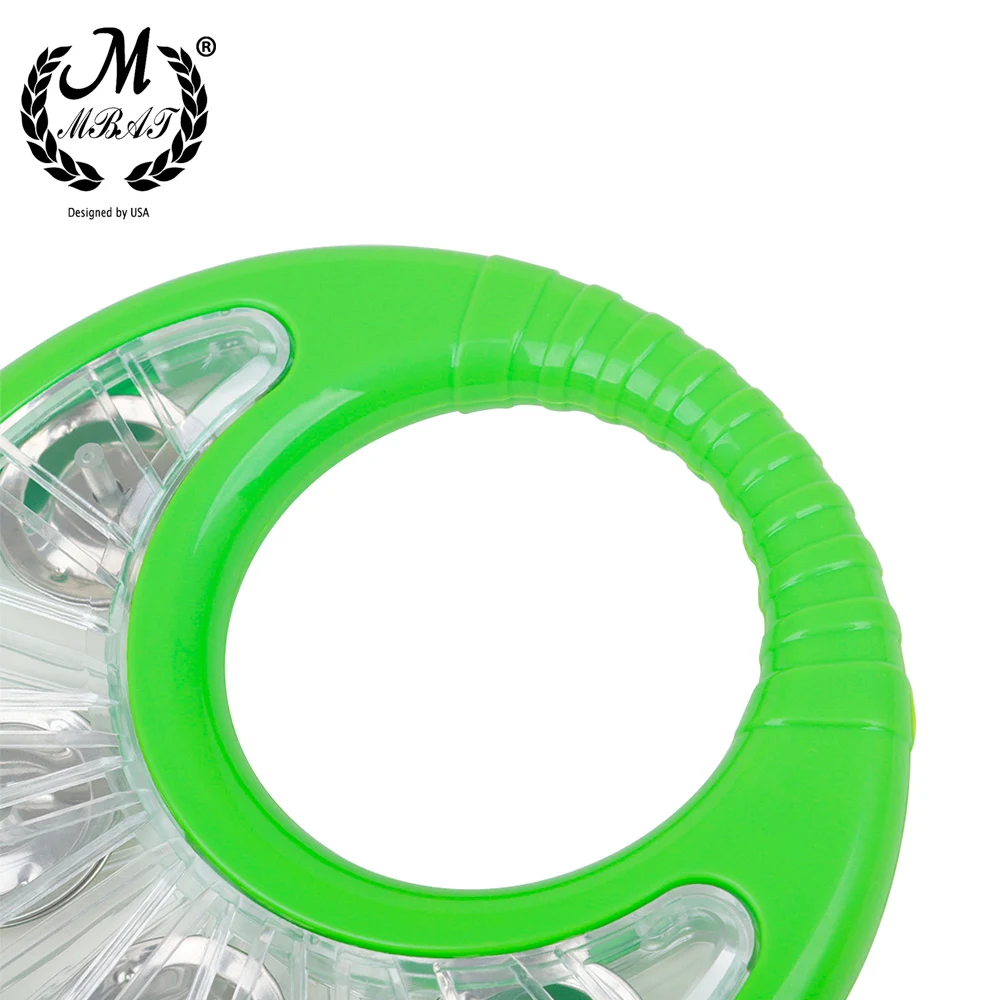 M MBAT Orff Double-Sided Green Tambourine Bell Instruments Flower Drum Circle Children's Musical Toy Gift Percussion Instrument