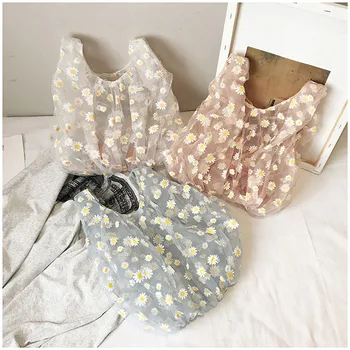 

2020 New Arrival Shopping Bag Women Spring Small Transparent Tote Daisy Embroidery Mesh Cloth Bag Girls Purse Eco Flower Handbag
