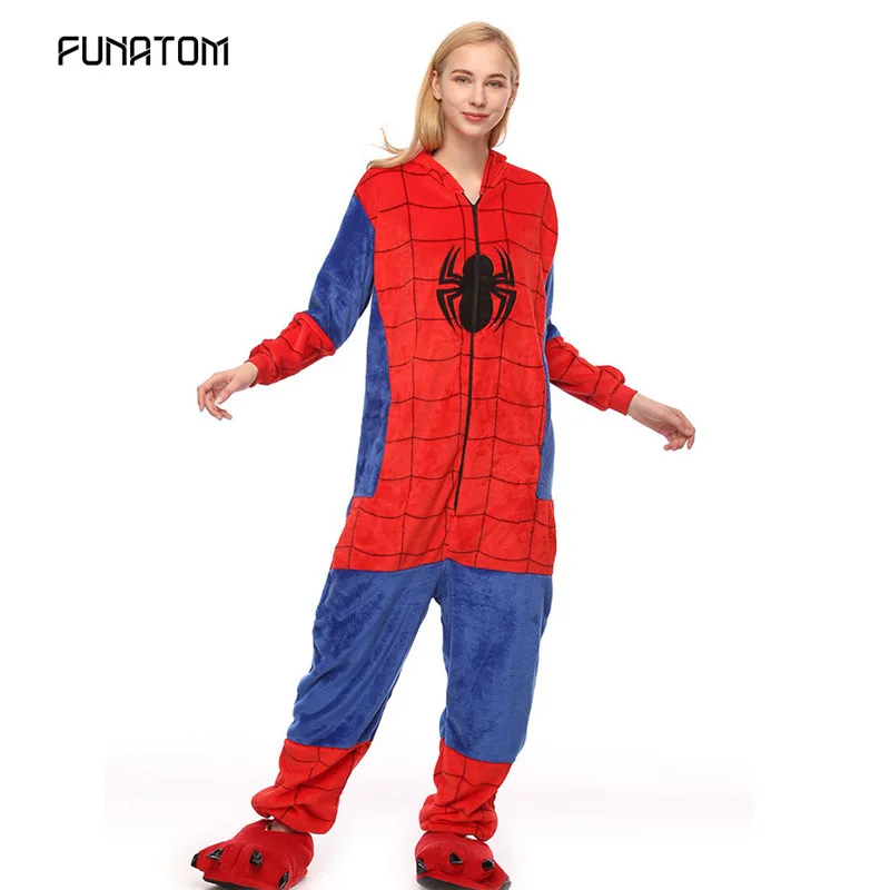 Spiderman Пижама с черепом; комбинезон с животными для женщин и мужчин; одежда для сна для взрослых; вечерние пижамы с героями мультфильмов; зимняя Пижама; комбинезон на пуговицах - Цвет: Spiderman