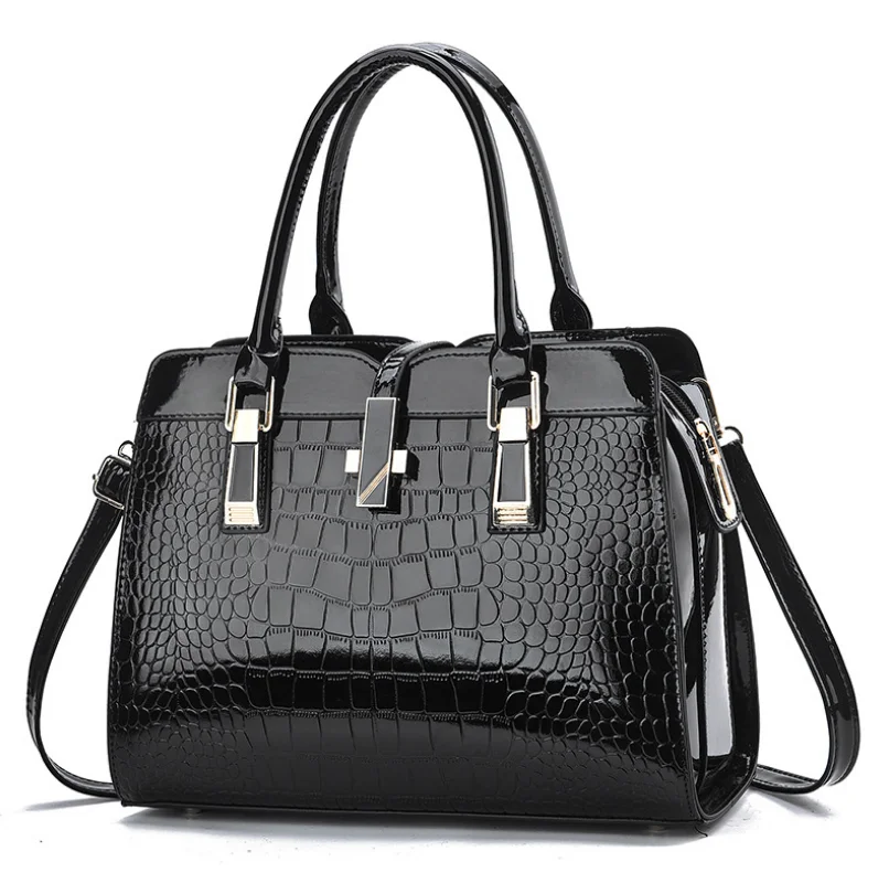 Ladies Handbag Fashion Bright Leather One-Shoulder Messenger Bag Large-Capacity Crocodile Pattern