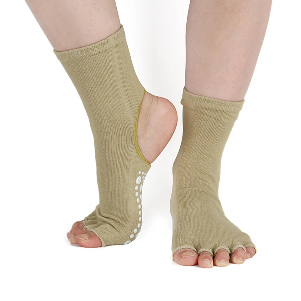 Women Yoga Socks Cotton Anti Slip Dance Pilates Grip For Fitness Breathable Ballet Ladies Sports Gym open toe five fingers Sock