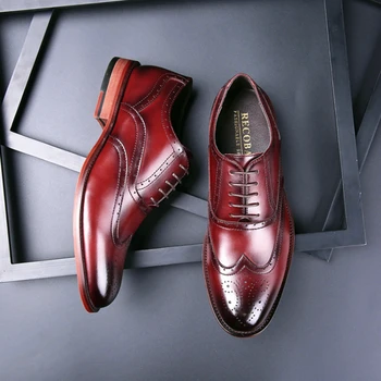 

men big size luxury fashion wedding party dresses bullock genuine leather shoes carved brogue oxfords shoe zapatos hombre male