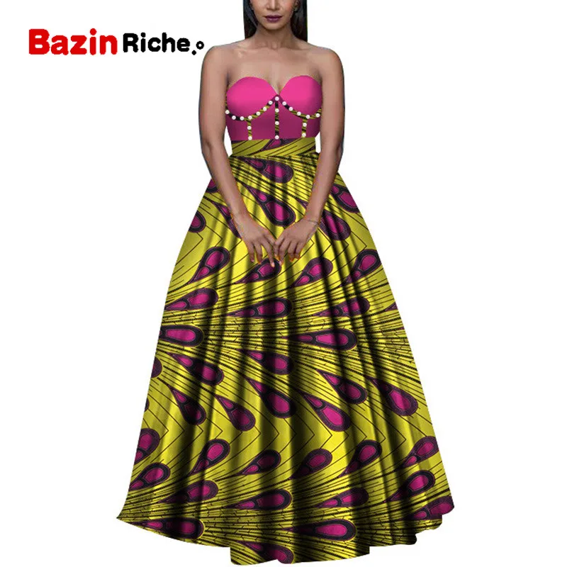 Африканские платья для женщин Дашики печати Леди бальное платье вечернее платье макси и без бретелек Анкара женская одежда плюс размер WY3162
