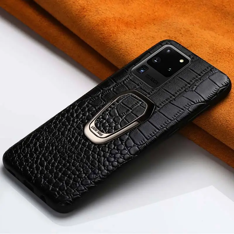 Genuine Cowhide Leather Cell Phone Case For Samsung Galaxy S20 Plus Ultra A50 A50S Ring Kickstand Support Cover | Мобильные телефоны