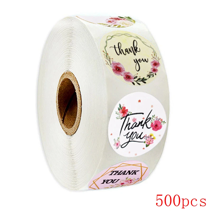 50-500pcs 8 styles Thank You Sticker for Seal Labels Round Floral Multi Color Labels Sticker handmade offer Stationery Sticker 