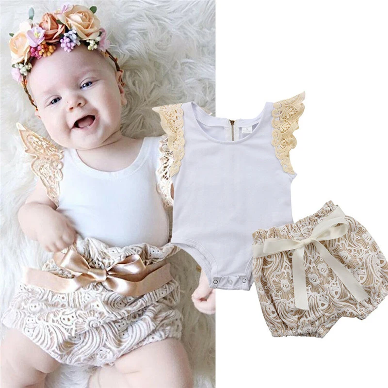 New 2pcs Newborn Baby Girls Short Sleeve Romper+Shorts Jumpsuit Outfits Set Cotton Summer Clothes 0-18M