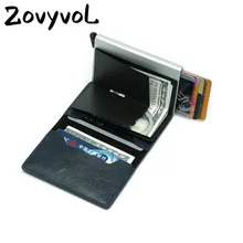 ZOVYVOL, защита от радиочастотной идентификации, мужской кожаный держатель для карт, металлический чехол для ID карты, алюминиевый защитный мужской кошелек для путешествий для мужчин и женщин