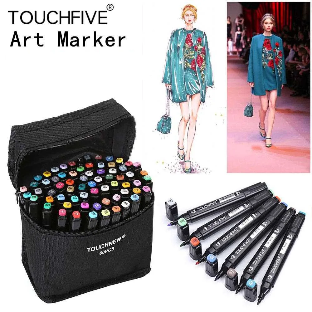 TOUCHFIVE 168 colores único arte marcadores Punta de cepillo pluma dibujo a base de Alcohol marcadores de doble cabeza Manga dibujo bolígrafos suministros de arte