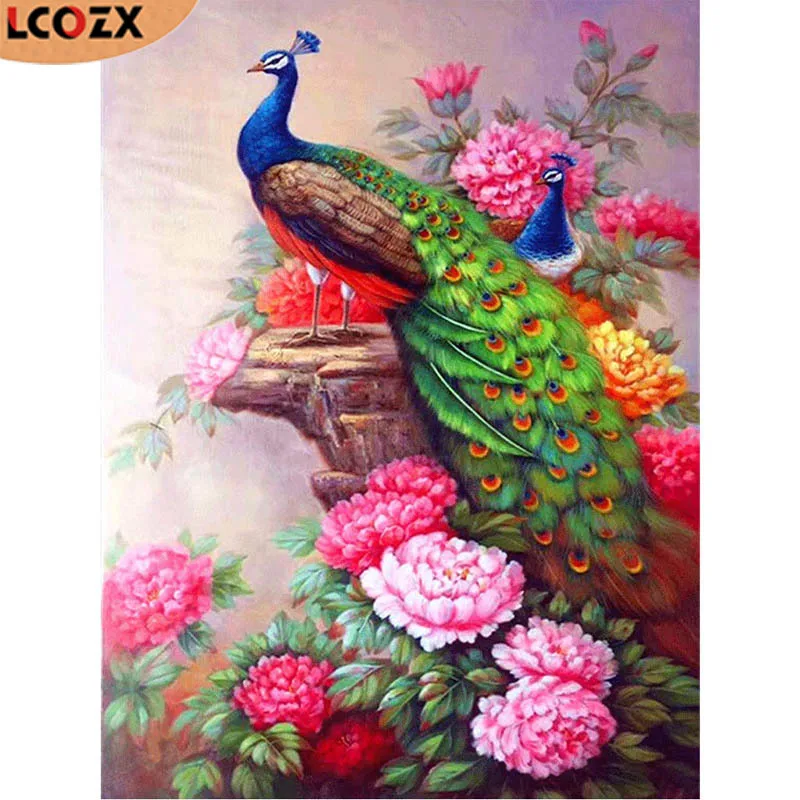 Алмазная 5D Вышивка Павлин LCOZX Набор для вышивки крестиком ручная работа мозаика с