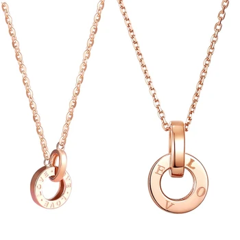 

Classic 2 Circle Clavicular 18K Pure Real Solid Genuine Rose Gold Charm Pendant Necklace Set For Women Girl Fancy Office Jewelry
