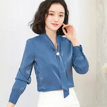 Korean Silk Women Blouses Women Satin Shirts Elegant Woman Long Sleeve Blouse Woman V Neck Shirt Plus Size Blusas Mujer De Moda Blouses Korean Silk Women Blouses Women Satin Shirts Elegant Woman Long Sleeve Blouse Woman V Neck Shirt Plus Size Blusas Mujer De Moda Blouses