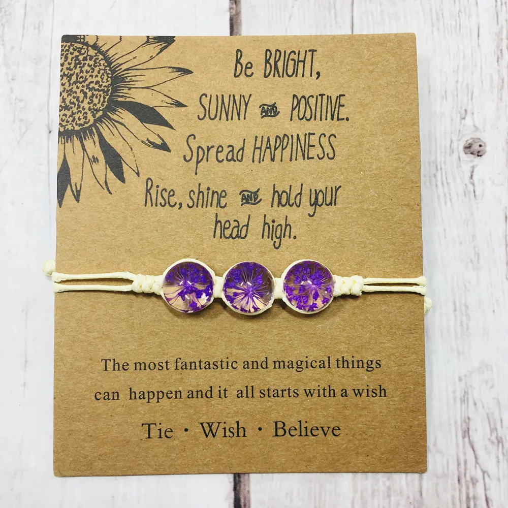 8 purple 12 шт./лот, браслеты дружбы с цитатами в виде подсолнуха, модные браслеты для женщин, гербарий, браслеты для мамы и дочки, свадебные подарки - Окраска металла: 8 purple