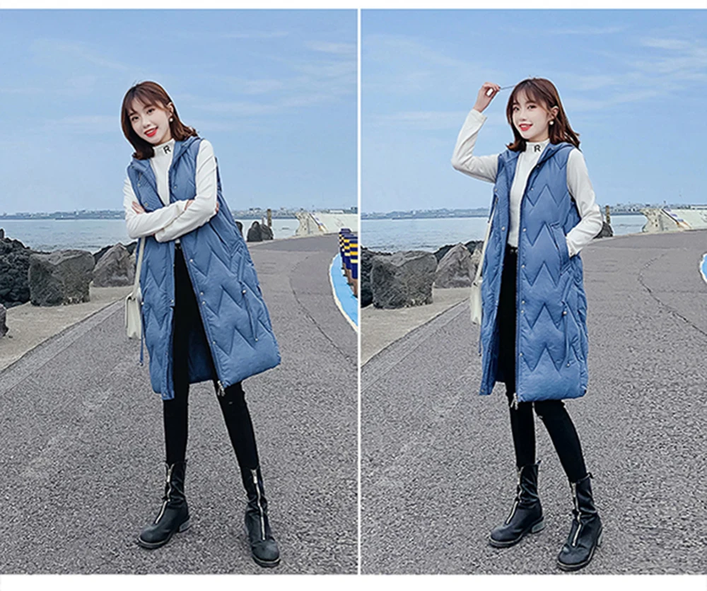 Осень Зима Весна жилет, женский жилет Женская куртка без рукавов с капюшоном теплая длинная майка Feminino
