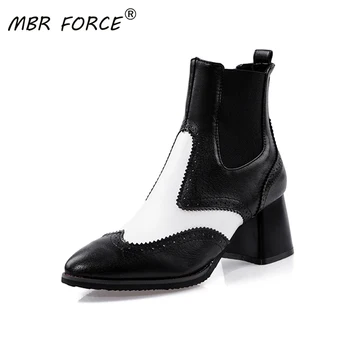 

MBR FORCE Patchwork Ladies Elegant Women PU Leather Short ankle Boots large size 34-43 shoes for Woman Female boot High quality