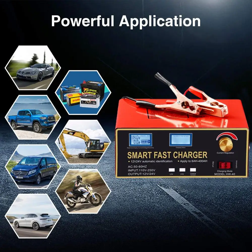 600W 12V 24V 6 400AH автомобиля Батарея Зарядное устройство 12A 25A AGM гель свинцово