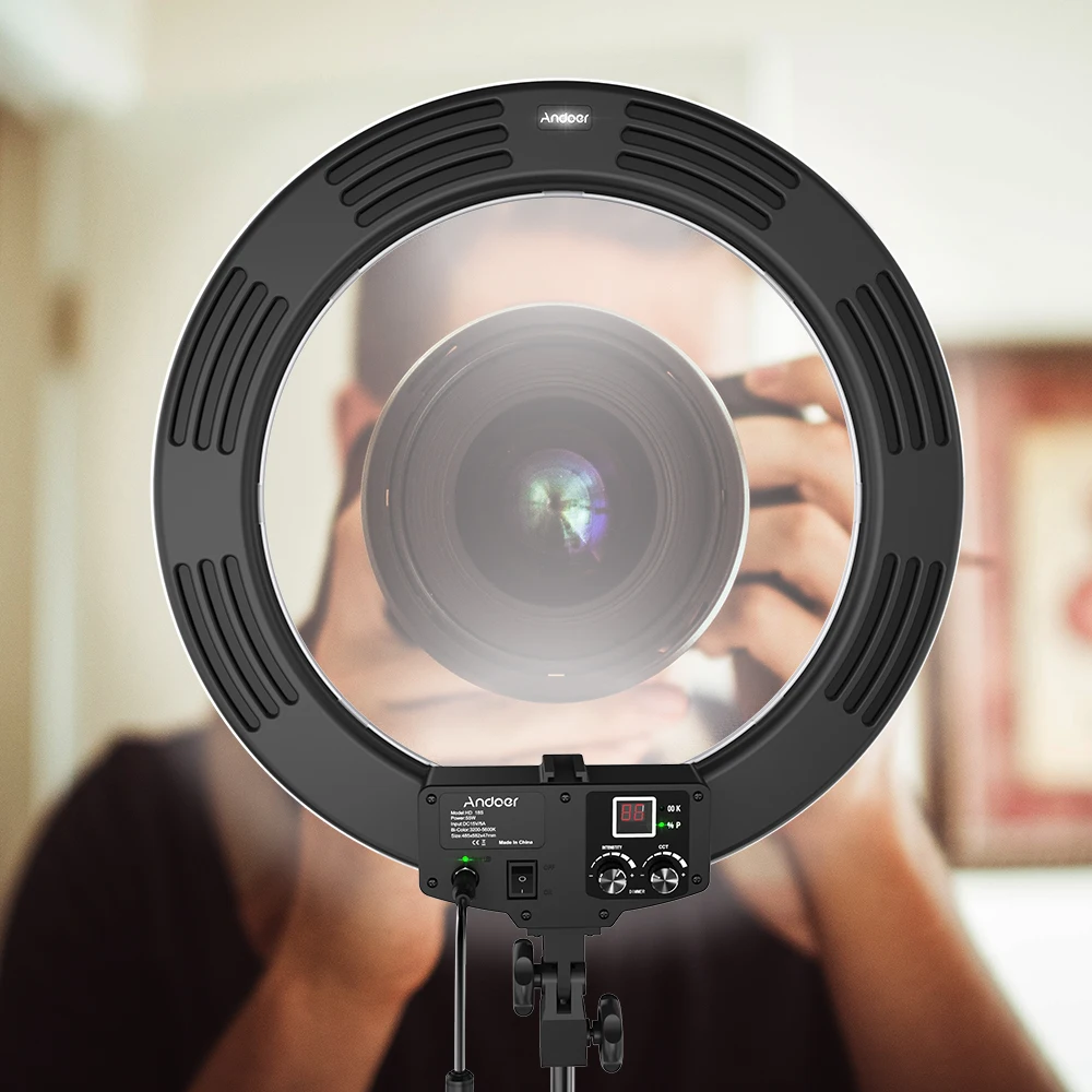 Andoer HD-18S студийный кольцевой светильник двухцветный Диммируемый Светодиодная лампа для освещения видео встроенный 252 шт. SMD СВЕТОДИОДНЫЙ s цифровой фотографический светильник ing