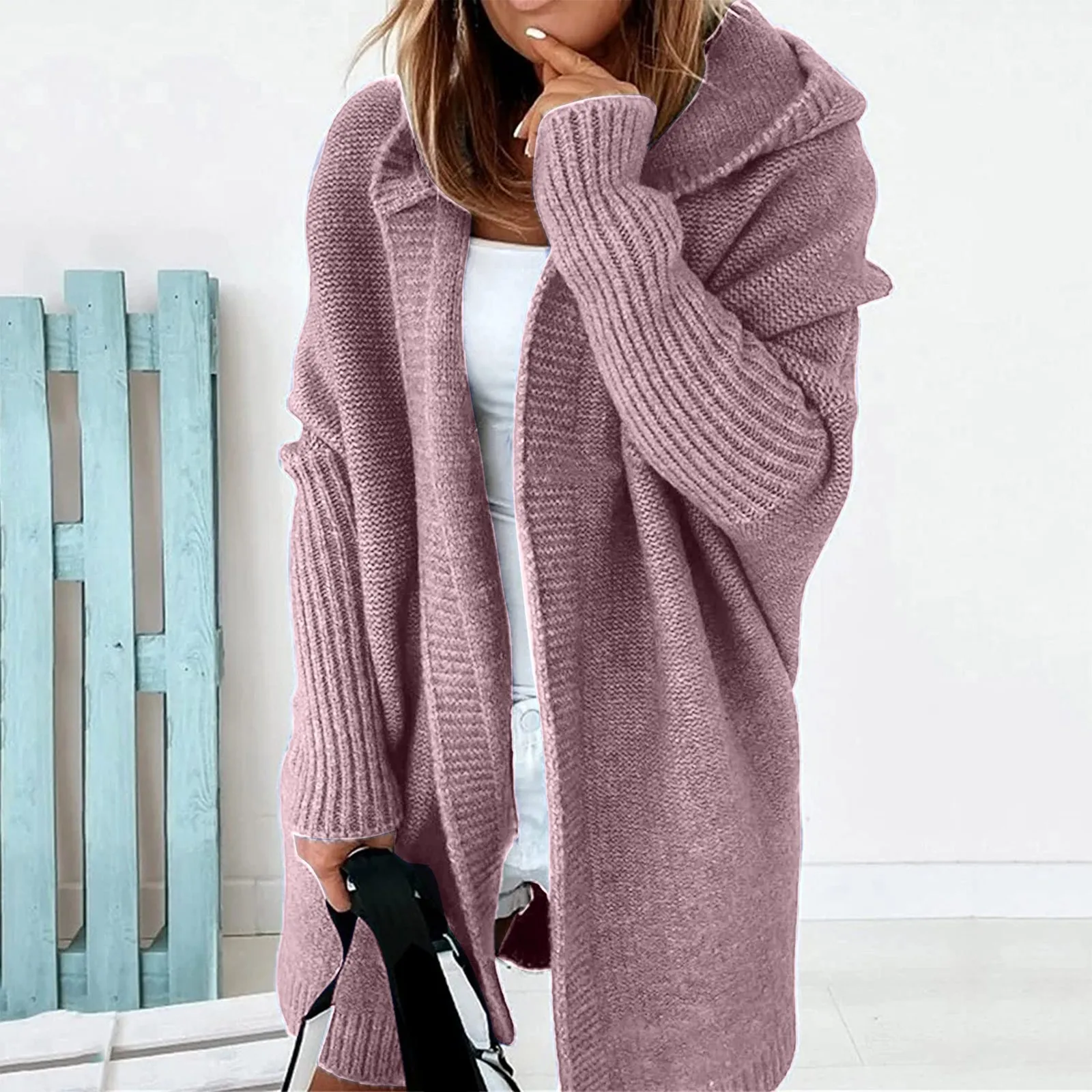 Capucha Sueter Ligero Largo Suéter Rojo Para Niña Cárdigan Largo