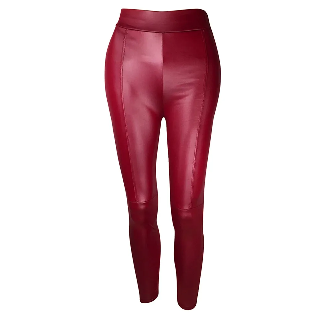 

Autumn Women PU Leather Trousers 2019 Fashion Splice Tight Pants High Waist Trousers Plus Size Sexy Female Leather Pants #YL10