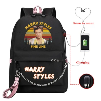 

Black Backpack Men Women Usb Charge Laptop Backpacks Harry Styles School Bags for Teenage Girls Travel Back Pack Pink Bookbag