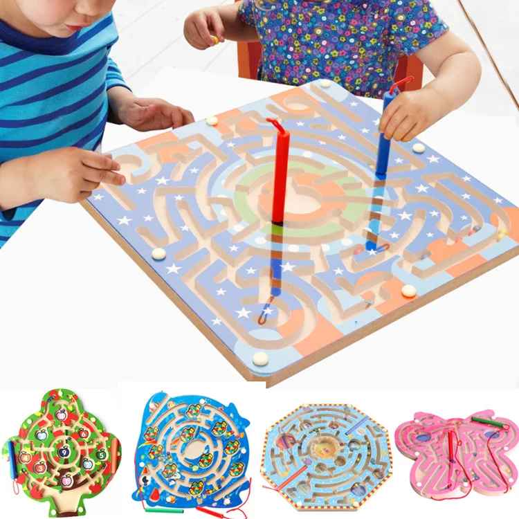 

MWZ Magnetic Maze CHILDREN'S Toy Wooden Maze Children'S Educational Pen Wielding Roll-on Camera Track Handling Toy