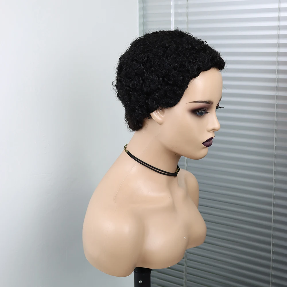Short Curly Hair Wigs Pixie Cut Brazilian Human Hair For Black Women Natural Black 150% Density Glueless Afro Kinky Curly Wig