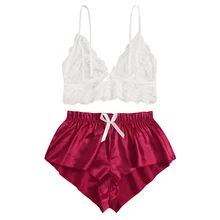 Сексуальное нижнее белье на бретельках, женское эротическое белье, комплект из 2 предметов, кружевное нижнее белье и короткие штаны, прозрачная Пижама D35