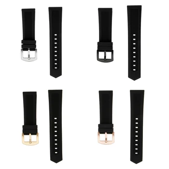 

Black Soft Silicone Watchband Strap 19mm-24mm Replacement Band with 4 Spring Bar Brushed Pin Buckle