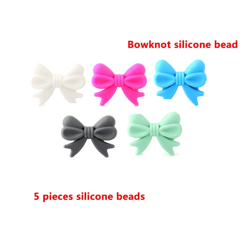Bowknot-5pcs Keep& Grow, 5 шт., карамельный цвет, прорезыватель, шестиугольник, силиконовые бусины для соски, клипсы, сделай сам, милые прорезыватели, игрушки, силиконовый Прорезыватель для зубов - Color: Bowknot-5pcs