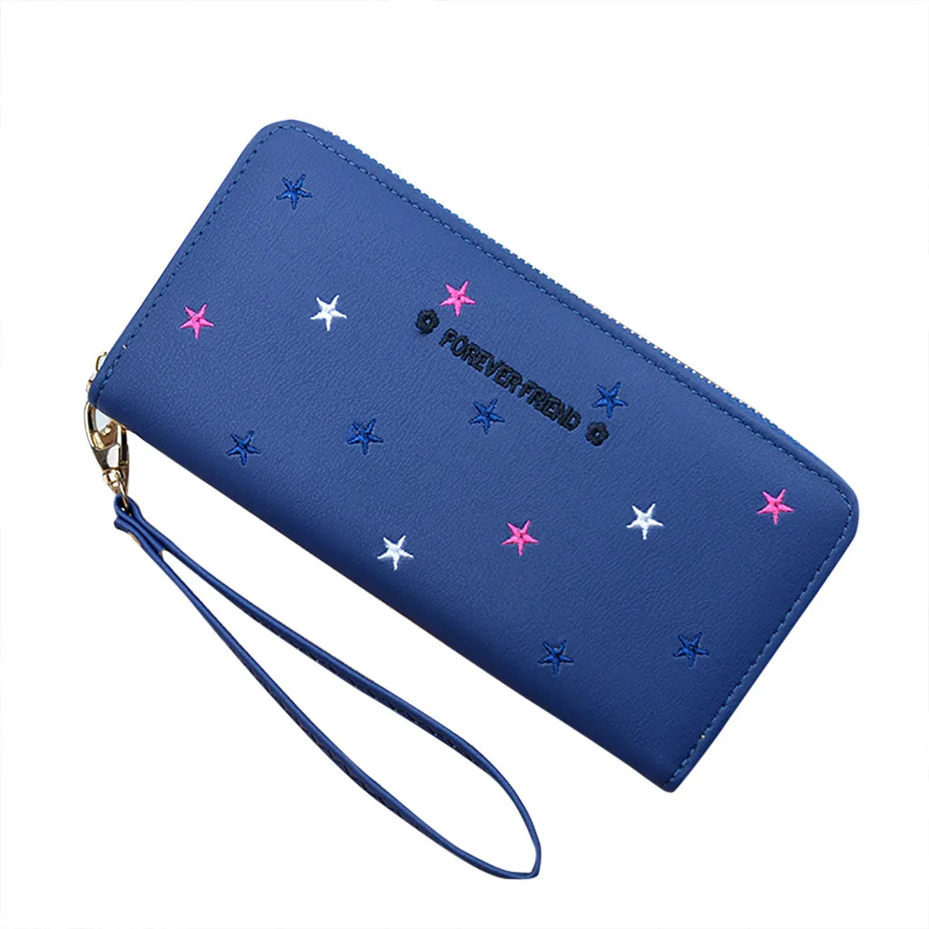 Dark Blue Женский кошелек из искусственной кожи, длинный дизайн с принтом звезды, милый кошелек для телефона, большой объем, держатель для карт, Магнитный кошелек, Carteira Feminina - Цвет: Dark Blue