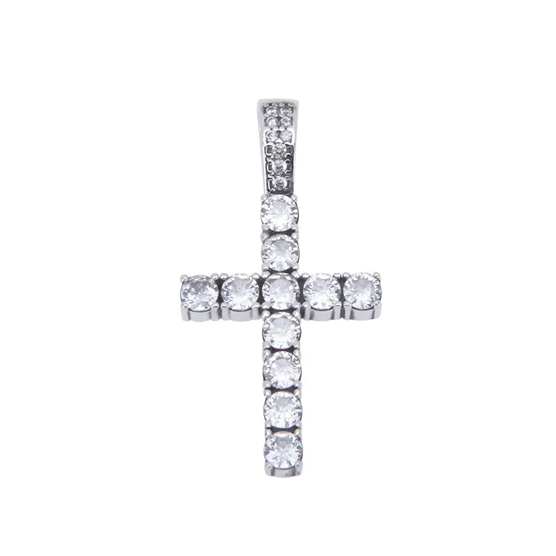 BOCAI New Real Pure Solid s925 Silver Diamond-set Zircon Black and White Cross Trendy Hip-hop Rock Man and Woman Pendant