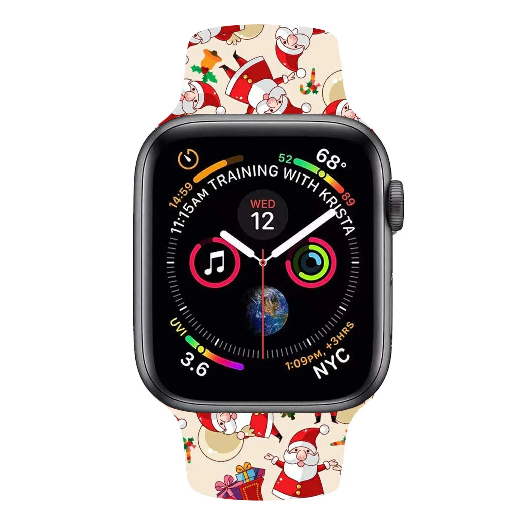 Подарочный ремешок для часов для Apple Watch series 5, 3, 2, 1, новогодний силиконовый ремешок с принтом для iWatch 4, рождественские наручные часы 40, 44, 38, 42 мм